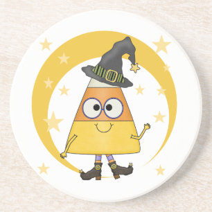 Candy Corn Witch Halloween Coaster