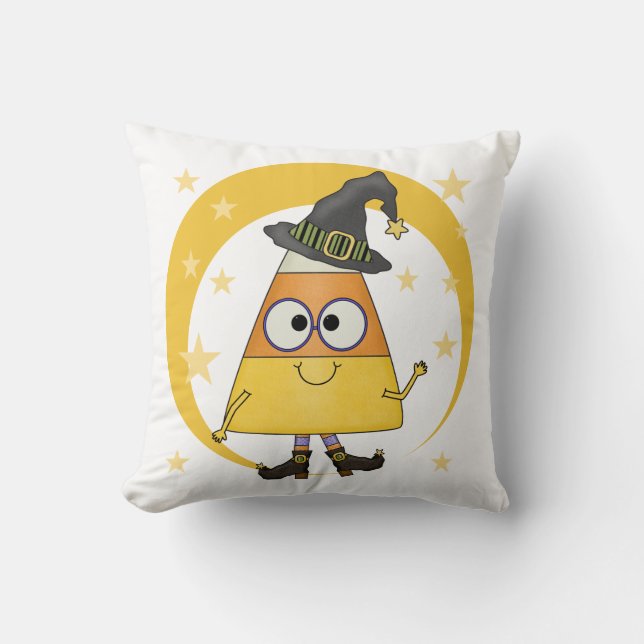 Candy Corn Witch Halloween Cushion (Front)