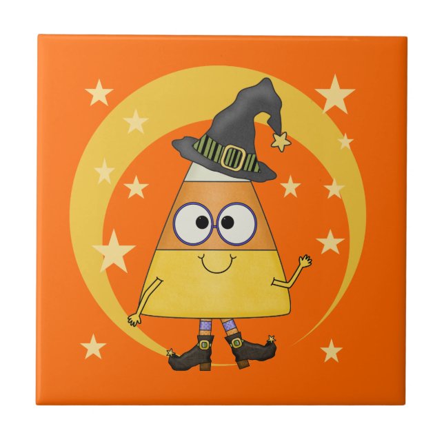 Candy Corn Witch Halloween Tile (Front)