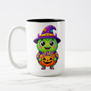 Candy Creature Witch with Pumpkin Two-Tone Coffee Mug