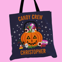 Candy Crew Pumpkin Bucket Personalised Halloween Tote Bag