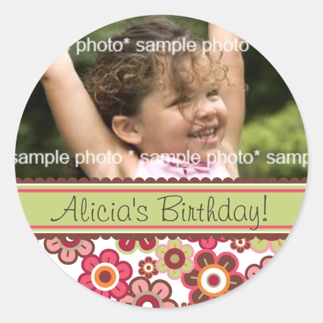 Candy Daisies Pattern Birthday Gift Label Sticker (Front)