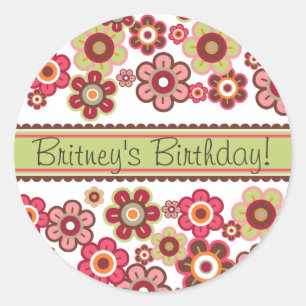 Candy Daisies Pattern Birthday Gift Label Sticker