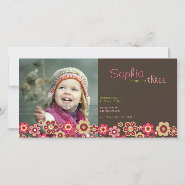 Candy Daisies Pattern Birthday Invite Photo Card (Front)