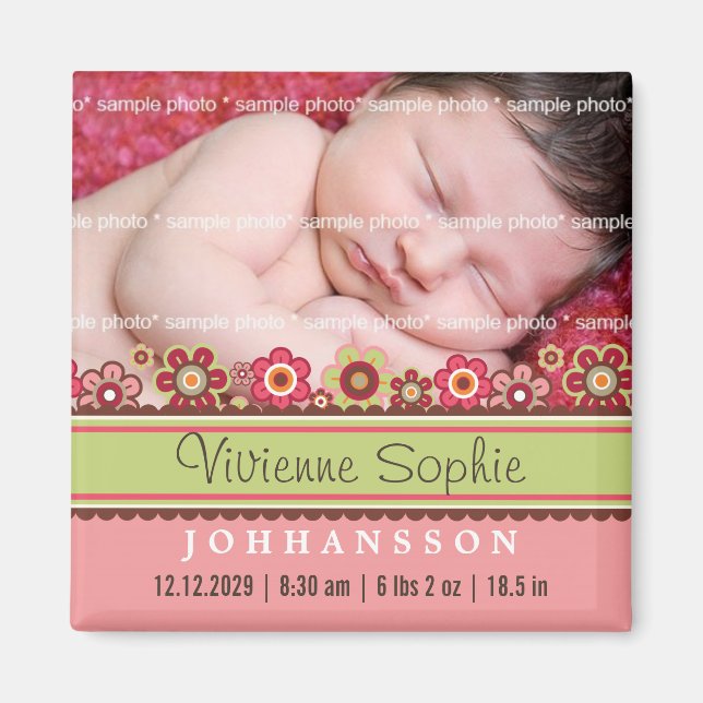 Candy Daisies Photo Birth Announcement Magnet (Front)