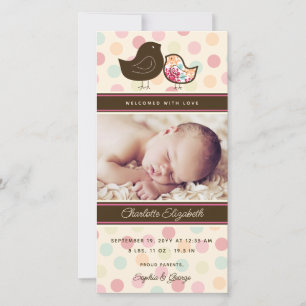 Candy Damask Chicks Birth Announcement Photo Card