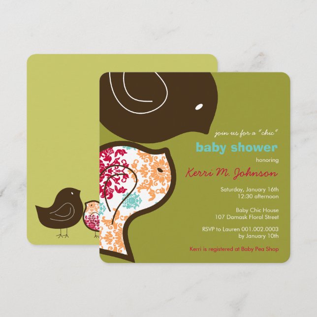 Candy Damask Chicks Cute Baby Shower Party Invite (Front/Back)