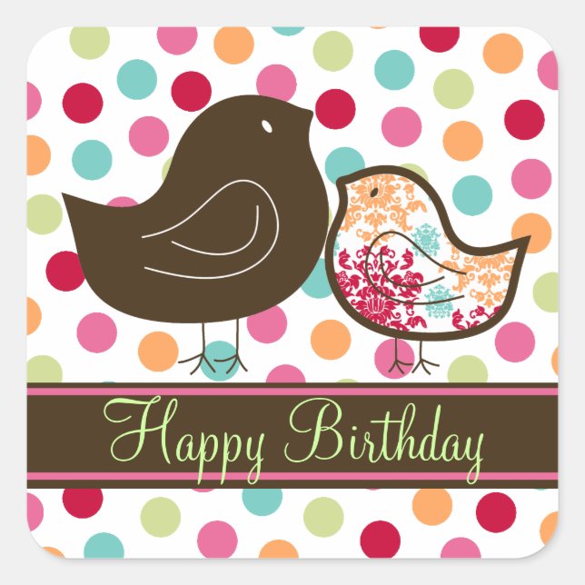 Candy Damask Chicks Girl Birthday Party Sticker (Front)