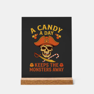 Candy Day Halloween Pirate Skull Cane Acrylic Sign