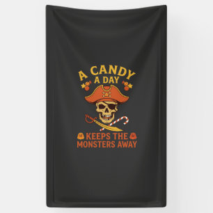 Candy Day Halloween Pirate Skull Cane Banner