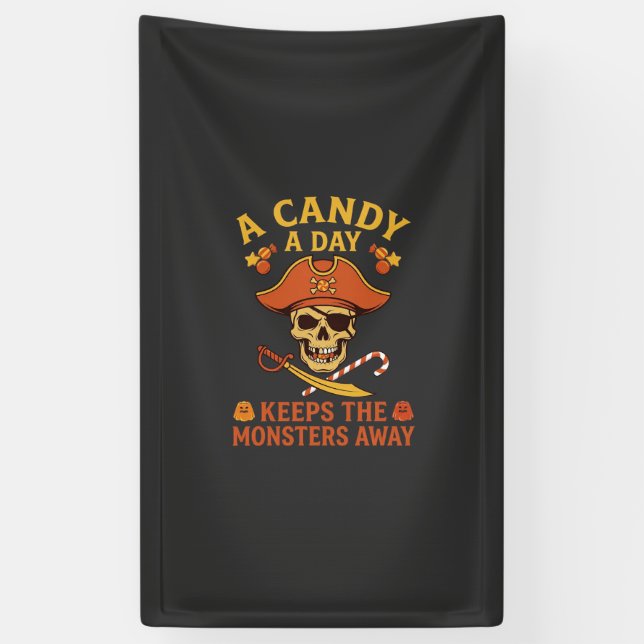 Candy Day Halloween Pirate Skull Cane Banner (Vertical)