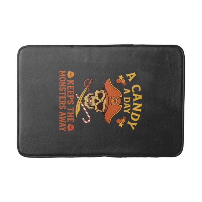 Candy Day Halloween Pirate Skull Cane Bath Mat (Front)
