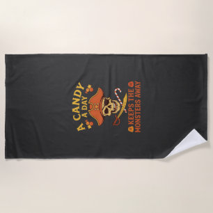 Candy Day Halloween Pirate Skull Cane Beach Towel