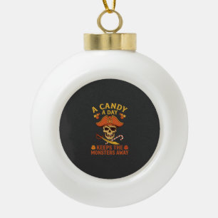 Candy Day Halloween Pirate Skull Cane Ceramic Ball Christmas Ornament