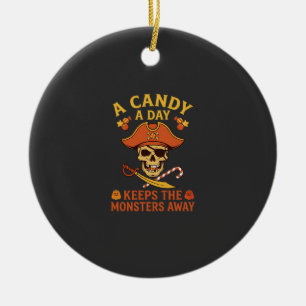 Candy Day Halloween Pirate Skull Cane Ceramic Tree Decoration