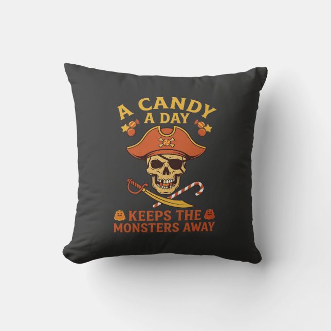 Candy Day Halloween Pirate Skull Cane Cushion (Front)
