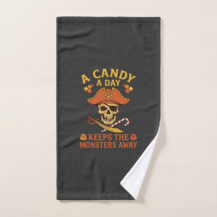 Candy Day Halloween Pirate Skull Cane Hand Towel