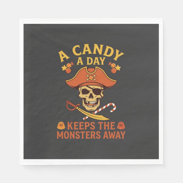 Candy Day Halloween Pirate Skull Cane Napkin (Front)