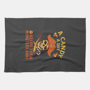 Candy Day Halloween Pirate Skull Cane Tea Towel