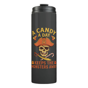 Candy Day Halloween Pirate Skull Cane Thermal Tumbler