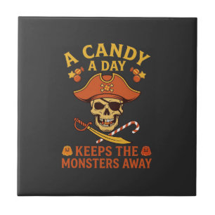Candy Day Halloween Pirate Skull Cane Tile
