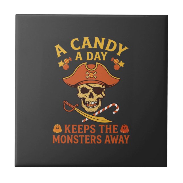 Candy Day Halloween Pirate Skull Cane Tile (Front)