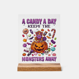 Candy Day Keeps Monsters Away Halloween Pumpkin_1 Acrylic Sign