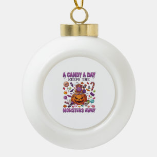 Candy Day Keeps Monsters Away Halloween Pumpkin_1 Ceramic Ball Christmas Ornament