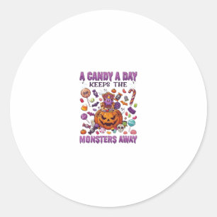 Candy Day Keeps Monsters Away Halloween Pumpkin_1 Classic Round Sticker