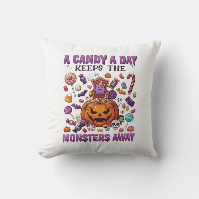 Candy Day Keeps Monsters Away Halloween Pumpkin_1 Cushion (Front)