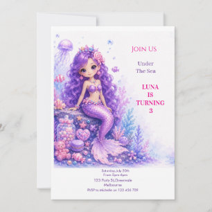 Candy Doll Mermaid 3rd Birthday Invitation