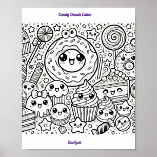 candy doughnuts cakes colouring page poster