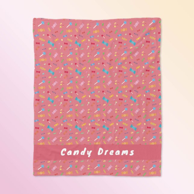 Candy Dreams Coral Pink Personalised Fleece Blanke Blanket (Personalized 'Candy Dreams' Fleece Blanket.)