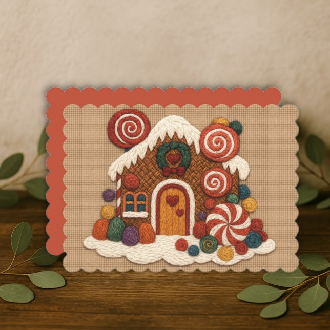 Candy Embroidered Gingerbread House Design Holiday Card (Creator Uploaded)