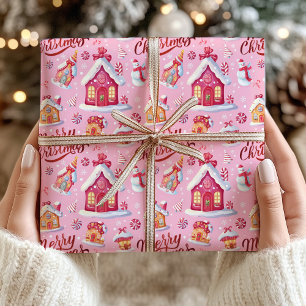 Candy Festive Whimsical Pink Merry Christmas Wrapping Paper