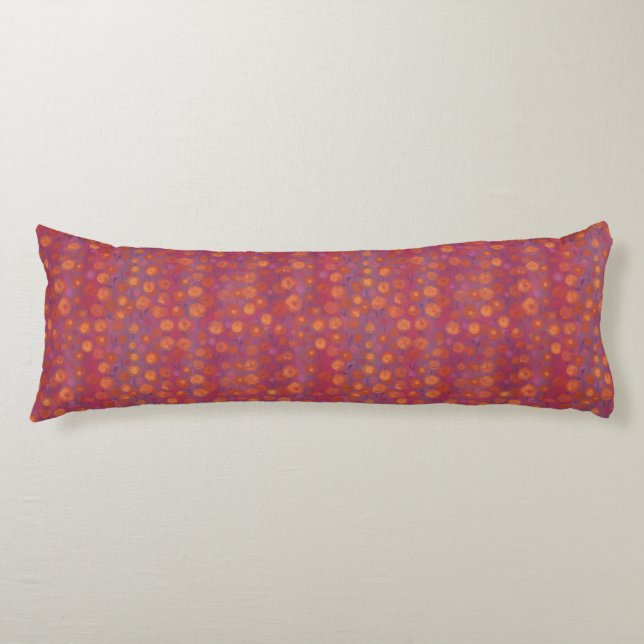 Candy Field, abstract floral pattern, pink orange Body Cushion (Front)