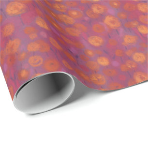 Candy Field, abstract floral pattern, pink orange Wrapping Paper