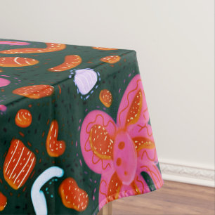 Candy flowers and easter pattern - dark tablecloth