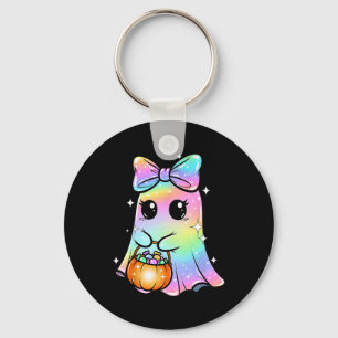 Candy Ghost Shirt Rainbow Bow Treat Trick Or Funny Key Ring