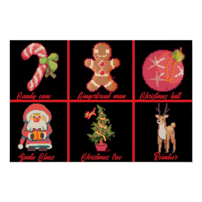 Candy, gingerbread, Christmas, tree, Pixel Art Poster (Front)