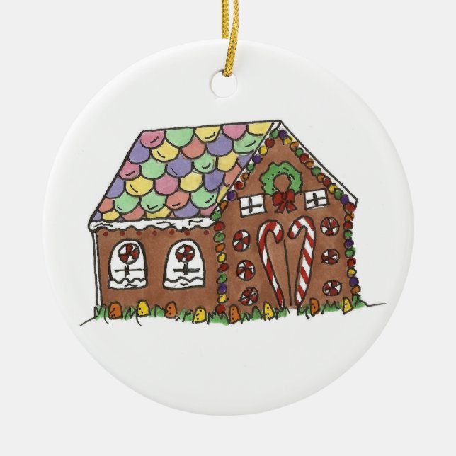 Candy Gingerbread House Merry Christmas Holiday Ceramic Tree Decoration (Front)