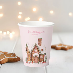 Candy Gingerbread House Pink Birthday Paper Cups