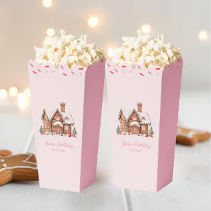 Candy Gingerbread House Pink Birthday Popcorn Favour Box