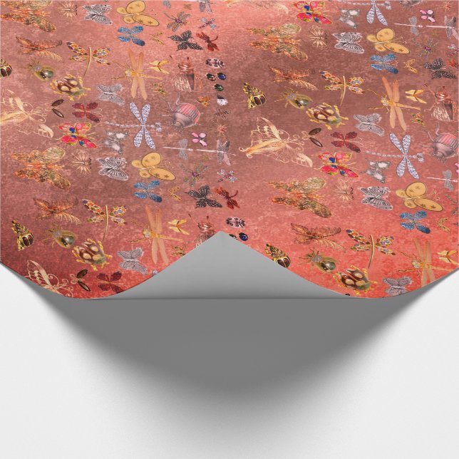 Candy Gold Meadow Butterfly Insects Gems Diamond Wrapping Paper (Corner)