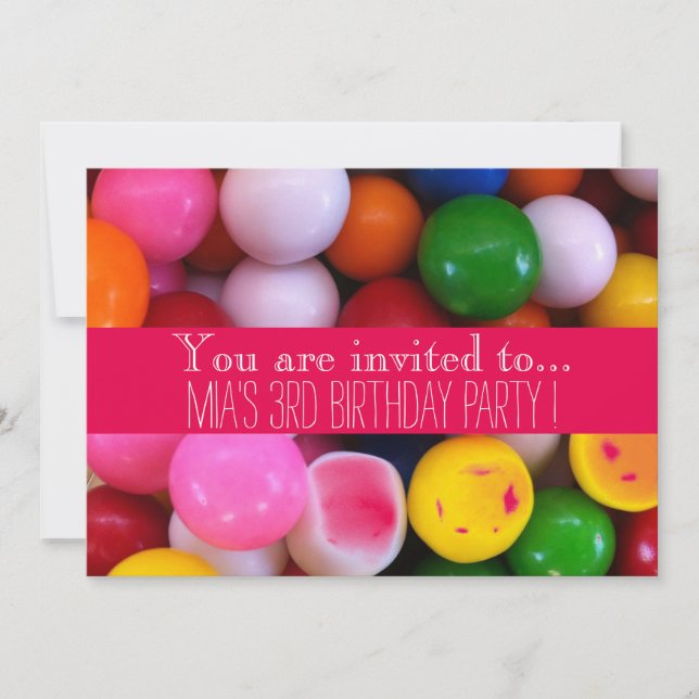 Candy gum balls kid's birthday party invitation (Front)