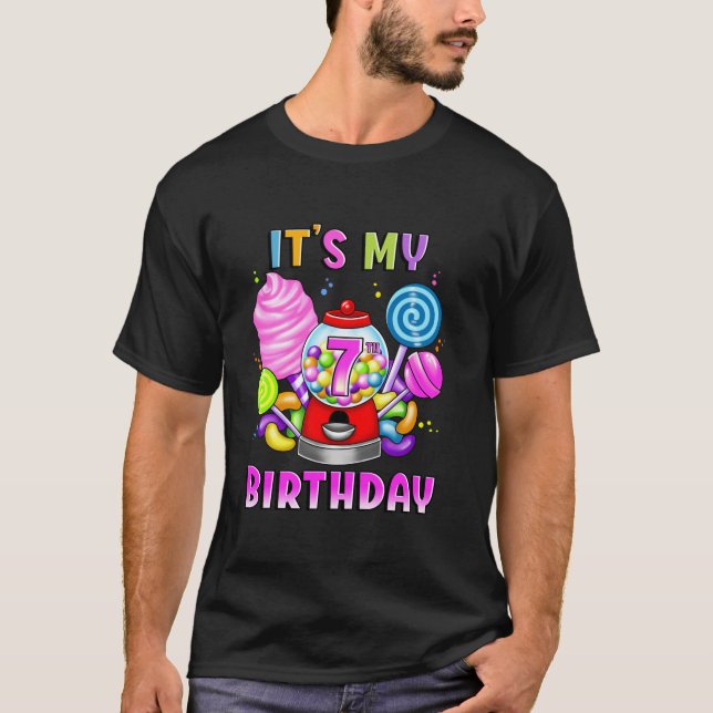 Candy Gumball Machine It s My 7 th Birthday Girl 7 T-Shirt (Front)