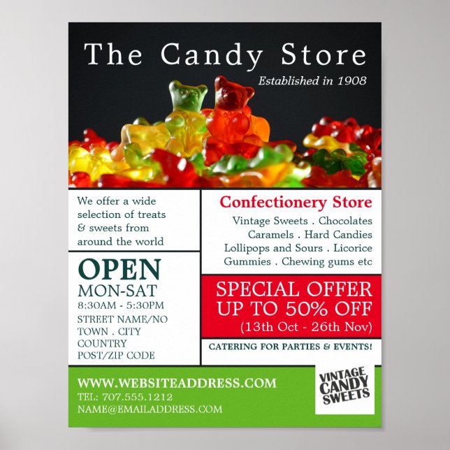 Candy Gummy Bears, Confectionery Supplies Advert Poster (Front)