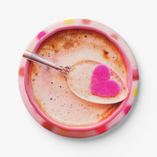 Candy heart coffee pink cup and saucer  paper plate