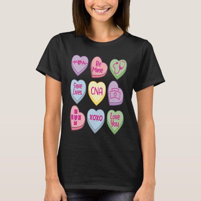 Candy Heart Conversation Nicu CNA ValentinesDay T-Shirt (Front)
