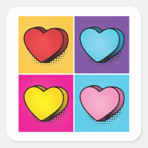 Candy Heart Hearts Pop Art Valentine's Day Square Sticker